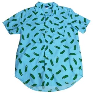 Pickle Rick Short Sleeve Button Up Shirt Rick and Morty Size XL Unisex